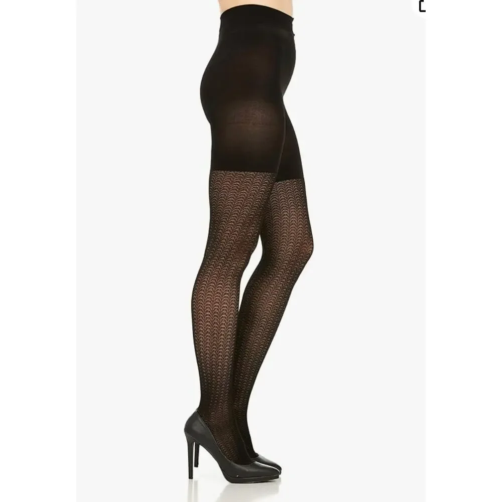 SPANX Assets by Sara Blakely Shaping Tights Women's 2 Black Textured Wish Bone